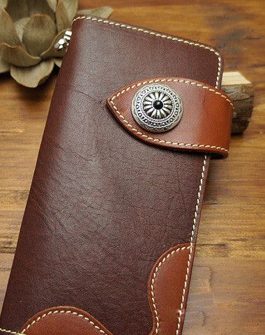 Handmade biker wallet leather with chain brown red brown Long wallet purse for men - EverHandmade