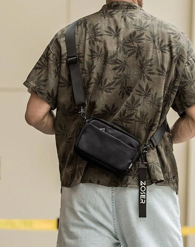 Casual Black Mens NYLON Mini Chest Bag Postman Bag Black Small Messenger Bags Side Bag for Men