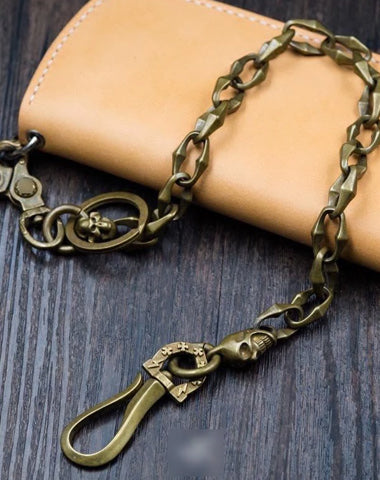 Cool Handmade Men's Pure Brass Skull Chain Pants Chains Biker Wallet Chain For Men