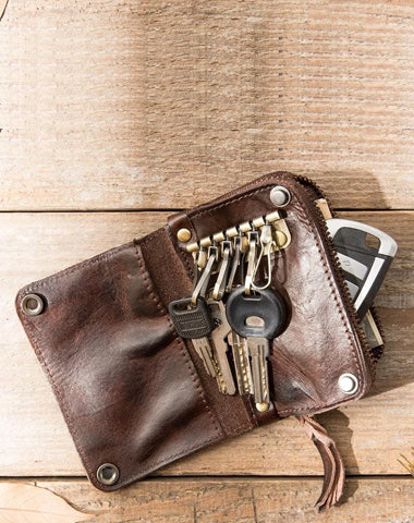 Retro Handmade Mens Leather Key Purse Black Car Key Wallet Card