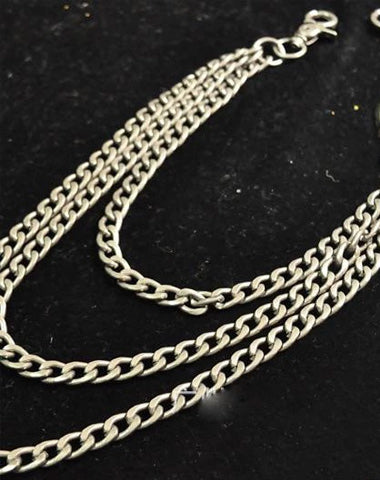 Cool Men's Silver Triple Skull Pants Chain Long Punk Skull Wallet Chain For Men