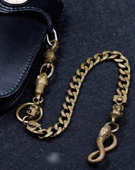 Cool Men's Handmade Pure Brass Python Head Key Chain Pants Chains Biker Wallet Chain For Men