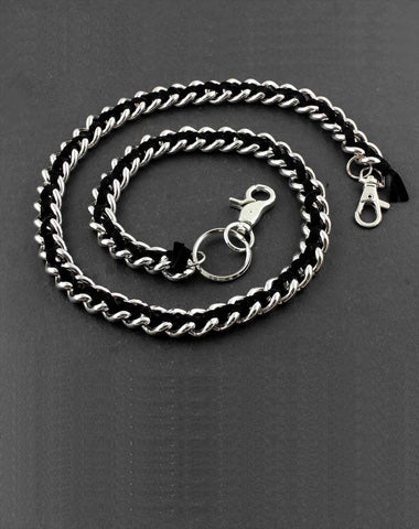 Solid Stainless Steel Leather Braided Long Wallet Chain Cool Punk Rock Biker Trucker Wallet Chain Trucker Wallet Chain for Men