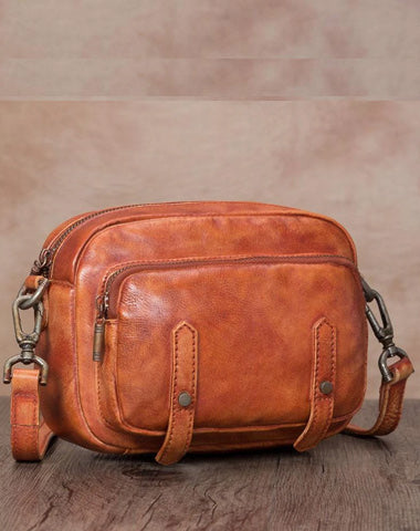 Brown Vintage Mens Leather Small Messenger Bag Side Bag Postman Bag Courier Bag for Men