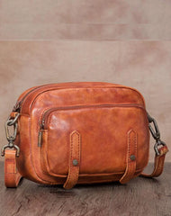 Brown Vintage Mens Leather Small Messenger Bag Side Bag Postman Bag Courier Bag for Men