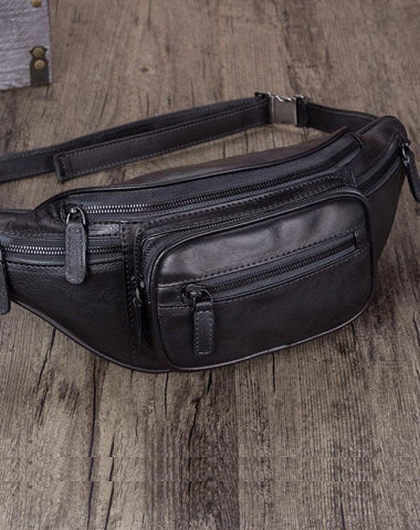 Women leather Fanny Pack, Black, Large