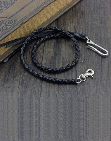 Black Leather Wallet Chain : Leather Belt Loop Braided With 