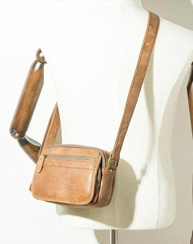 Brown Cool Leather Mens Side Bag Postman Bag Brown Small Messenger Bags Courier Bag for Men