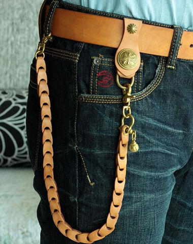 Cool Men's Leather Cross Gold Key Chain Pants Chain Biker Wallet Chain For Men