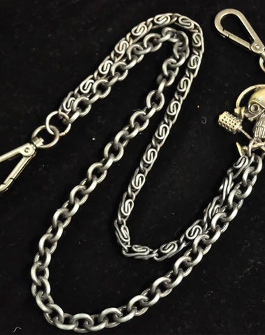 Badass Men's Silver Skull Double Long Wallet Chain Pants Chain Biker Wallet Chain For Men