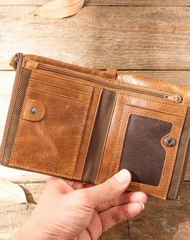 Brown Leather Mens Bifold Wallet Brown Small Wallet Front Pocket Wallet billfold Wallet for Men