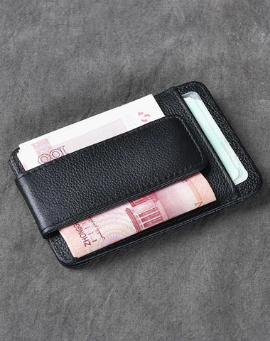 Black Leather Mens Front Pocket Wallet billfold Card Wallet Money Clip For Men