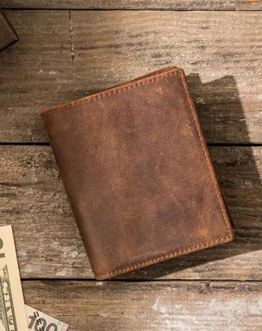 Cool Leather Vintage Mens Slim Small Wallets Zipper billfold Wallets for Men