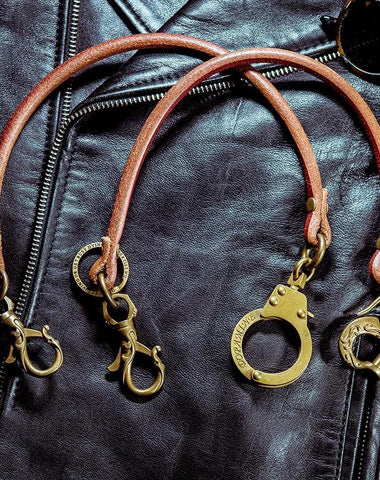 Fashion Men's Handmade Pure Brass Leather Rope Key Chain Pants Chains Biker Wallet Chain For Men