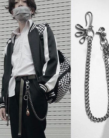 Cool Men's Leather Hanging Pendant Stainless Steel Pants Chain Biker Wallet Chain For Men