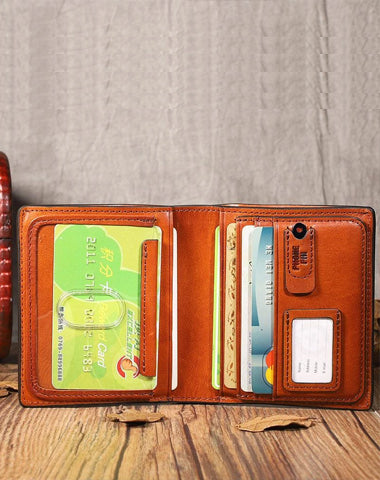 Brown Leather Mens Cool billfold Leather Wallet Men Small Bifold Wallets for Men