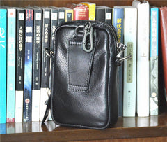 Black LEATHER MEN'S Small Belt Pouch Mini Side bag Vertical Phone Bag