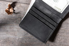 Handmade Leather Mens Cool Slim Leather Wallet Men Small billfold Wallets Bifold for Men