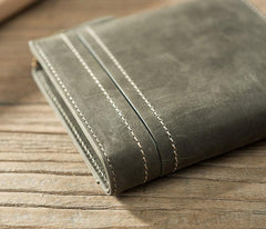 Handmade Leather Mens Cool Slim Leather Zipper Wallet Men Small billfold Wallets Bifold for Men