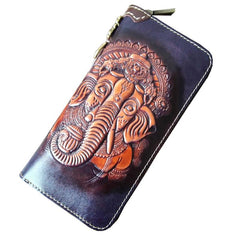 Handmade Leather Ganesha Tooled Mens Long Wallet Cool Leather Wallet Clutch Wallet for Men