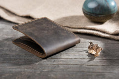 Handmade Leather Mens Cool Slim Leather Wallet Men Small billfold Wallets Bifold for Men