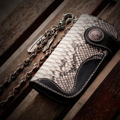 Handmade Leather Black Mens Chain Biker Wallets Cool Leather Wallet Long Clutch Wallets for Men