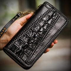 Handmade Leather Mens Biker Chain Wallet Cool Leather Wallet Long Zipper Wallets for Men