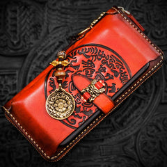 Handmade Leather Mens Tibetan Chain Biker Wallets Cool Leather Clutch Wallet Long Wallets for Men