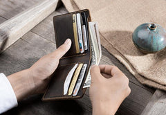 Handmade Leather Mens Cool Slim Leather Wallet Men Small billfold Wallets Bifold for Men