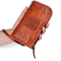 Vintage Leather Mens Cool Long Leather Wallet Wristlet Wallet for Men