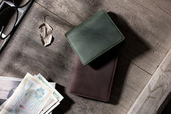 Handmade Leather Mens Cool Slim Leather Wallet Men Small billfold Wallets Bifold for Men