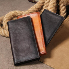 Leather Mens Long Wallet Bifold Slim Long Wallet for Men