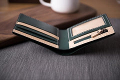 Cool Leather Mens Slim Small Wallet billfold Wallets Bifold for Men