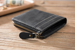 Handmade Leather Mens Cool Slim Leather Zipper Wallet Men Small billfold Wallets Bifold for Men