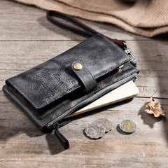 Handmade Leather Mens Biker Wallet Cool Leather Wallet Long Wrist Wallets for Men