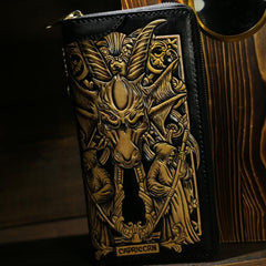 Handmade Leather Tooled Constellation Biker Wallet Mens Cool Chain Wallet Trucker Wallet with Chain