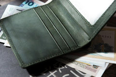 Handmade Leather Mens Cool Slim Leather Wallet Men Small billfold Wallets Bifold for Men