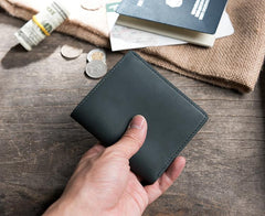 Handmade Leather Mens Cool Slim Leather Wallet Men Small billfold Wallets Bifold for Men