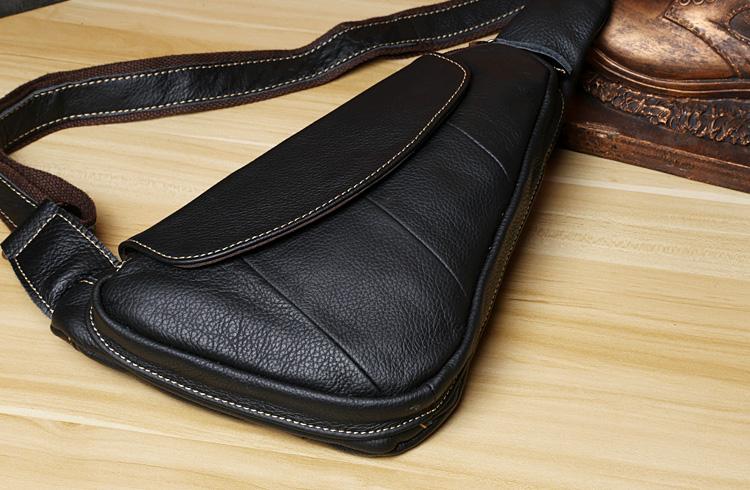 Genuine Black Leather Mens Cool SLing Pack Chest Bag Black Sling Bag C