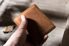 Handmade Leather Mens Cool Slim Leather Wallet Men Small billfold Wallets Bifold for Men