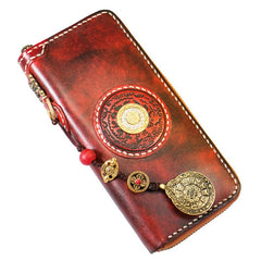 Handmade Leather Mens Biker Chain Wallet Cool Leather Biker Wallets Long Chain Wallet for Men