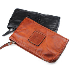 Vintage Leather Mens Cool Long Leather Wallet Wristlet Wallet for Men