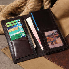 Leather Mens Long Wallet Bifold Slim Long Wallet for Men