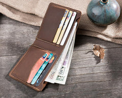 Handmade Leather Mens Cool Slim Leather Wallet Men Small billfold Wallets Bifold for Men