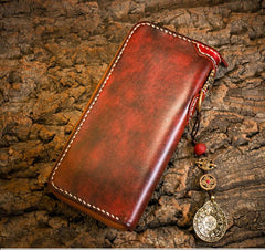 Handmade Leather Mens Biker Chain Wallet Cool Leather Biker Wallets Long Chain Wallet for Men