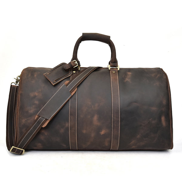 Cool Leather Mens Weekender Bag Vintage Coffee Travel Bag Duffle Bags