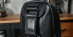 Black Leather Mens Sling Bag Sling Chest Bag Sling One SHoulder Backpack for men