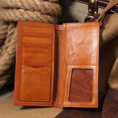 Leather Mens Long Wallet Bifold Slim Long Wallet for Men