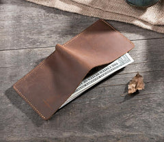 Handmade Leather Mens Cool Slim Leather Wallet Men Small billfold Wallets Bifold for Men