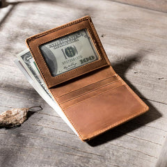 Handmade Leather Mens Cool Slim Leather Wallet Men Small billfold Wallets Bifold for Men